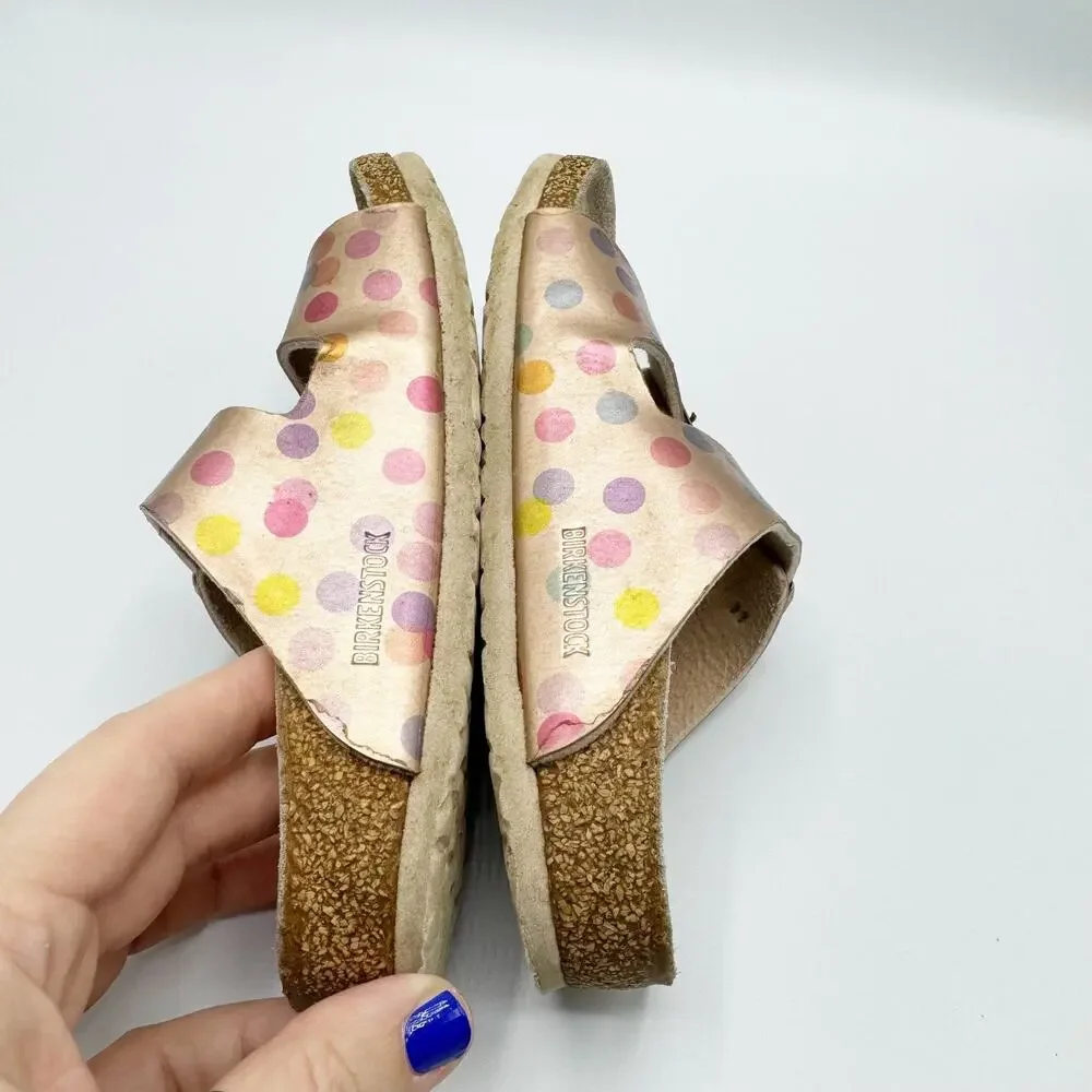 Birkenstock Arizona Kids Sandals in Electric Metallic Copper Dots Size 32